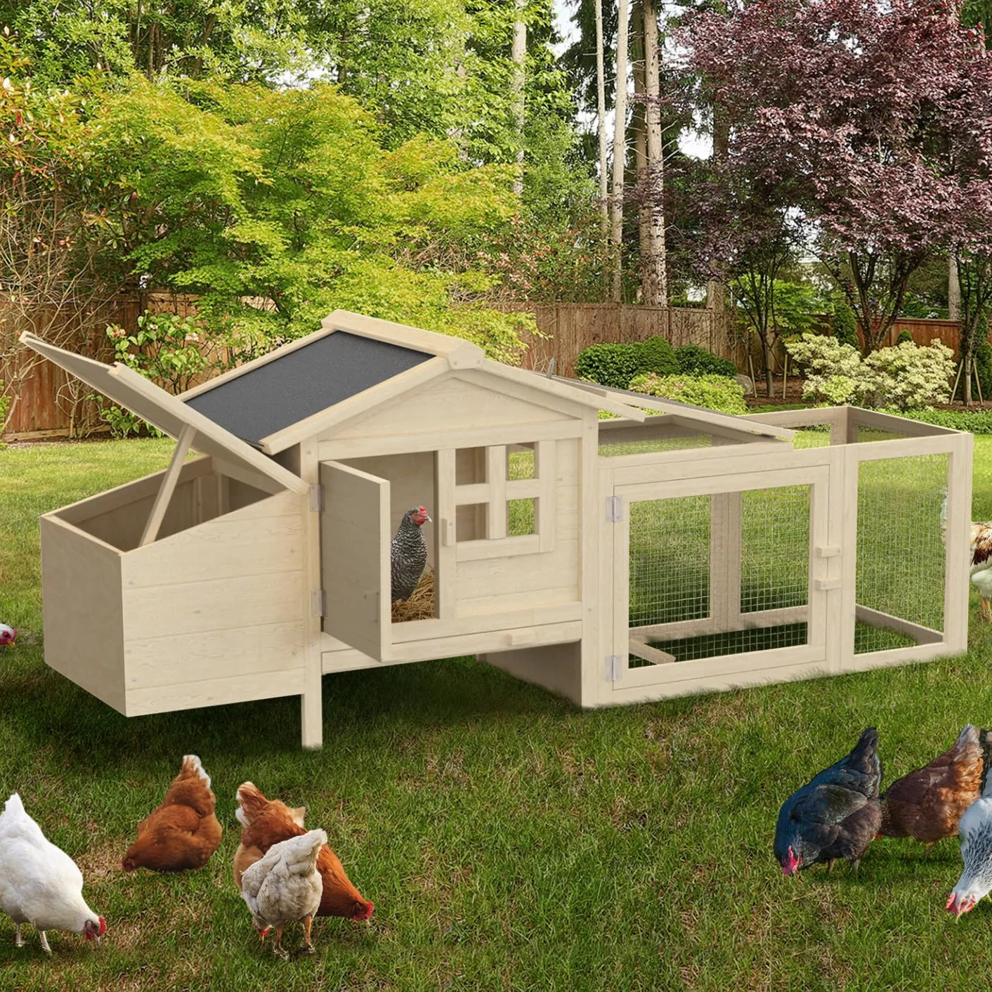 IDMarket - Gallinero sobre pilotes con recinto y ponderador de madera