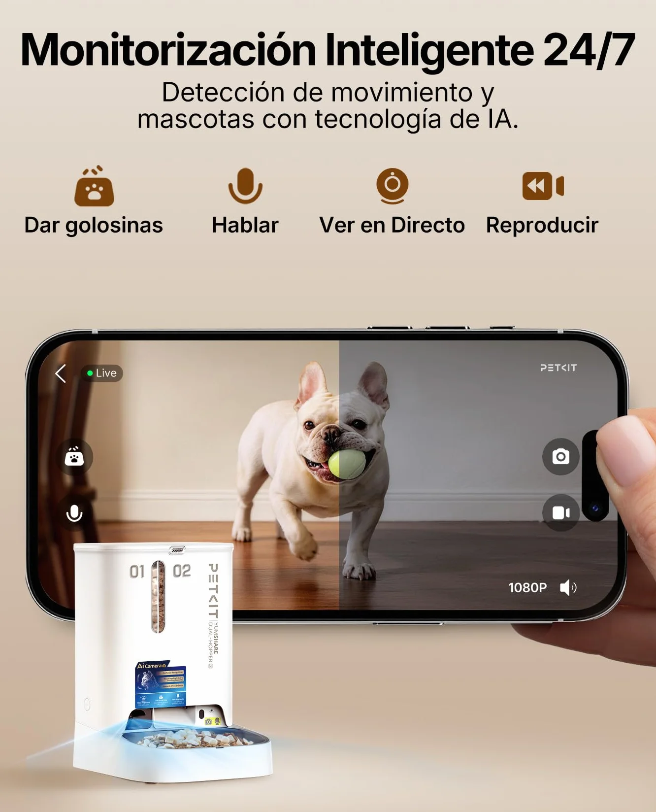 PETKIT Nuevo Comedero Gato Automatico con Cámara, Reconocimiento de Varios Gatos, 2.4G & 5GHz WiFi, Doble Tolva 5L Dispensador Comida Gatos/Perros, 1080P HD, Función AI, Cuenco de Acero Inoxidable