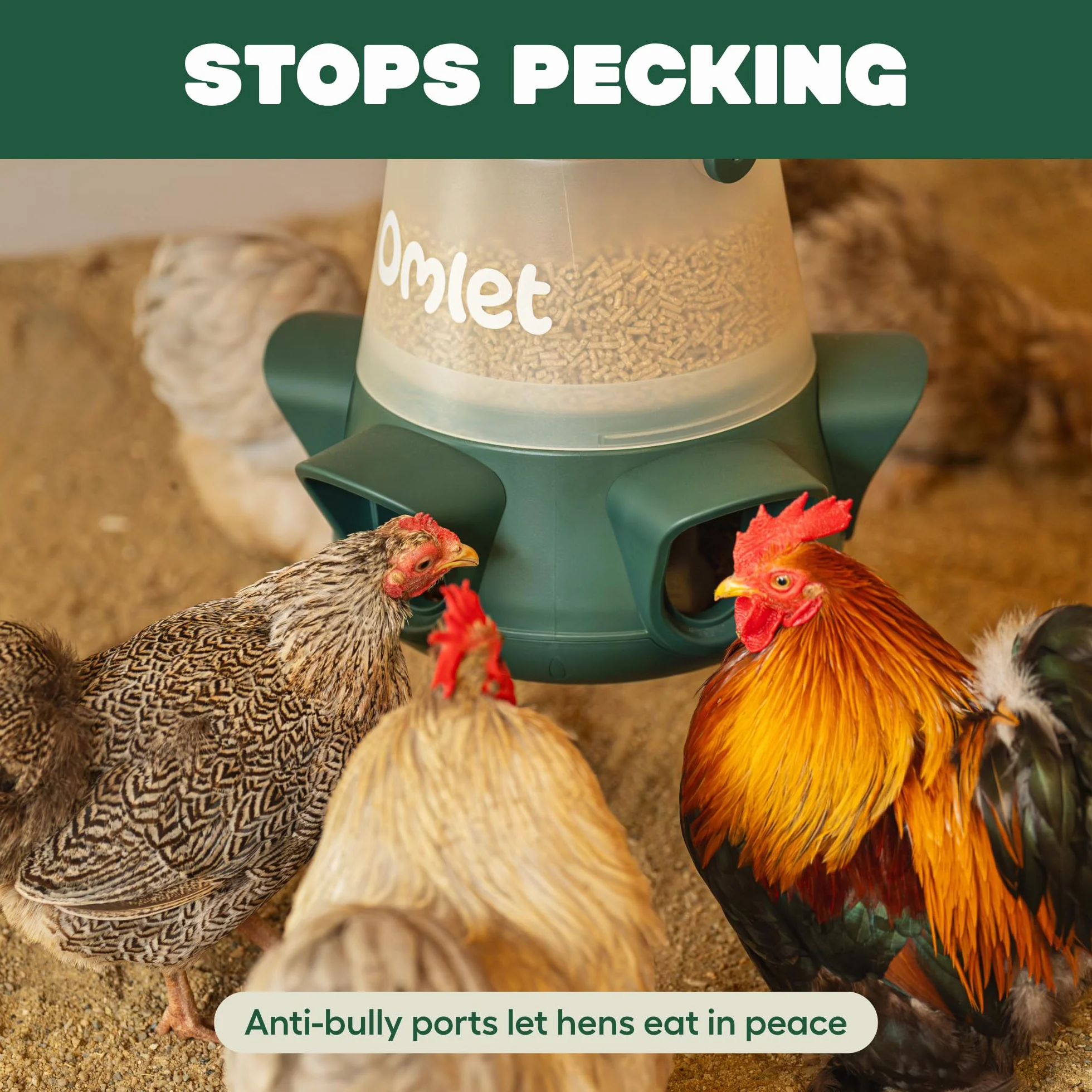 Omlet Comedero para pollos sin residuos | Comedero para aves de corral sin derrames | Puertos antiacosador sin BPA | Fácil de limpiar y montar | Alimenta a 6 gallinas durante 7 días | 5 kg