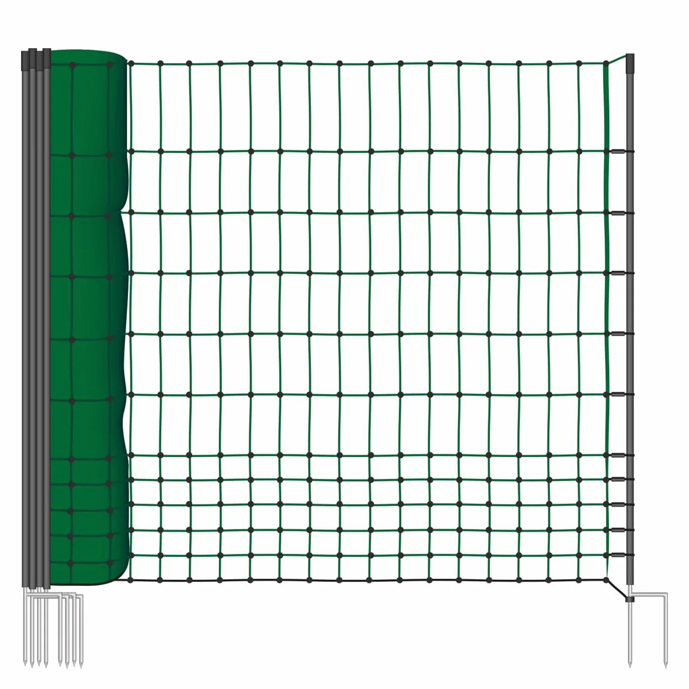VOSS.farming Red para gallinas “farmNET”, Rollo de 50m de Longitud y 112cm de Altura, 16 Postes con Punta Doble y Kit de reparación, Verde, no electrificable