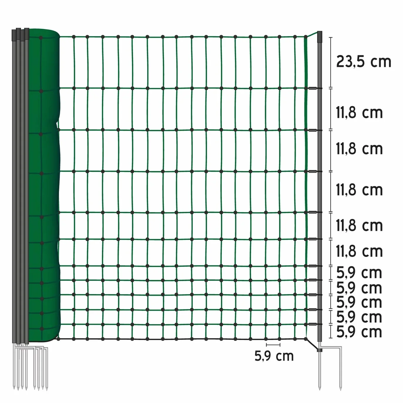 VOSS.farming Red para gallinas “farmNET”, Rollo de 25m de Longitud y 112cm de Altura, 9 Postes con Punta Doble y Kit de reparación, Verde, no electrificable