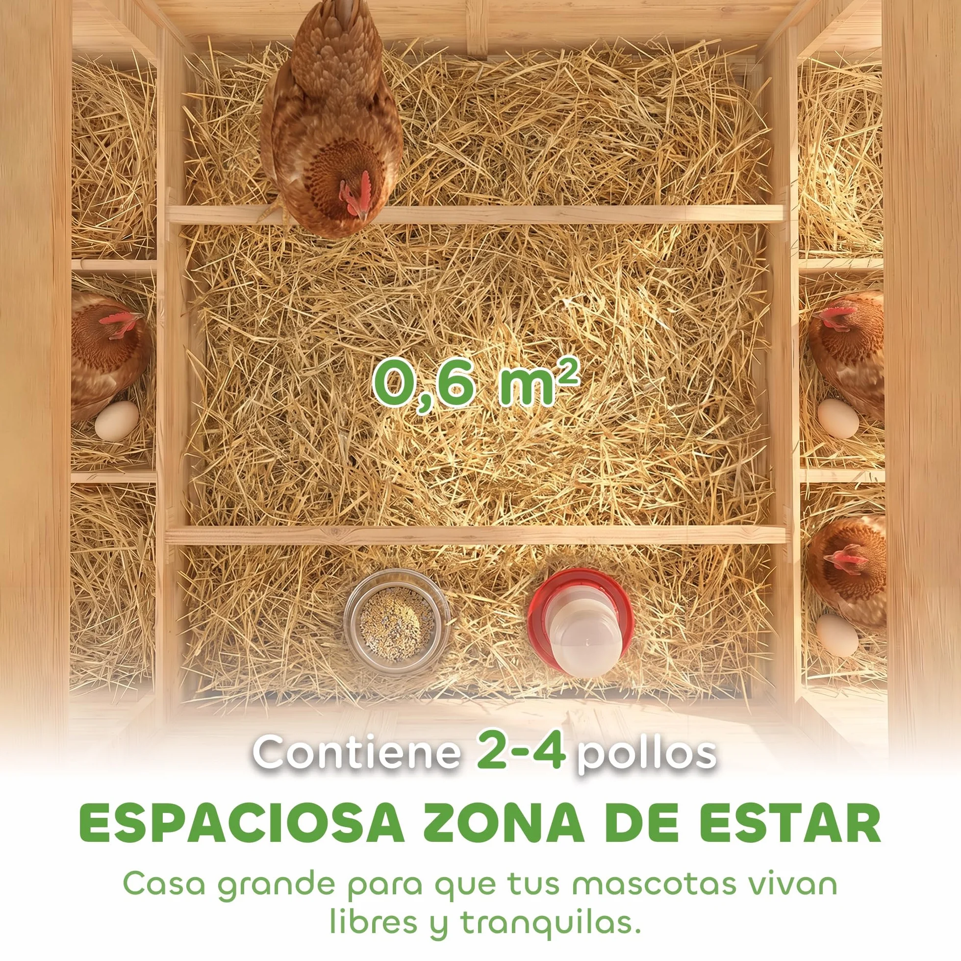 PawHut Gallinero de Madera para Exterior, 2 Nidos, Bandeja Extraíble, Techo Impermeable, 150x100x96,5 cm, Amarillo