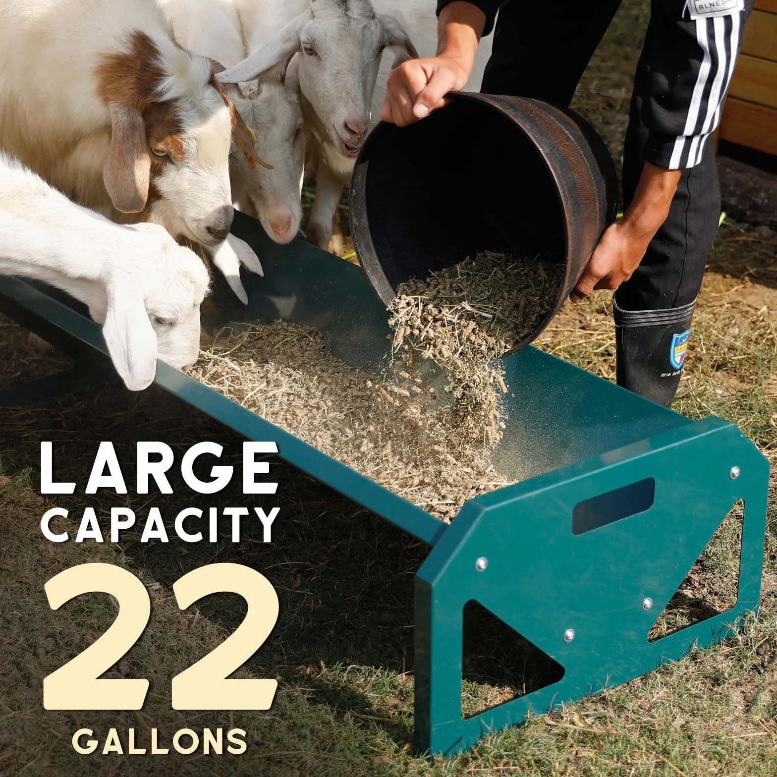 Comedero portátil de acero galvanizado de 114,3 cm de largo, resistente, de gran capacidad, fácil de limpiar, para terneros, ovejas, caballos, alpacas y cabras, Verde