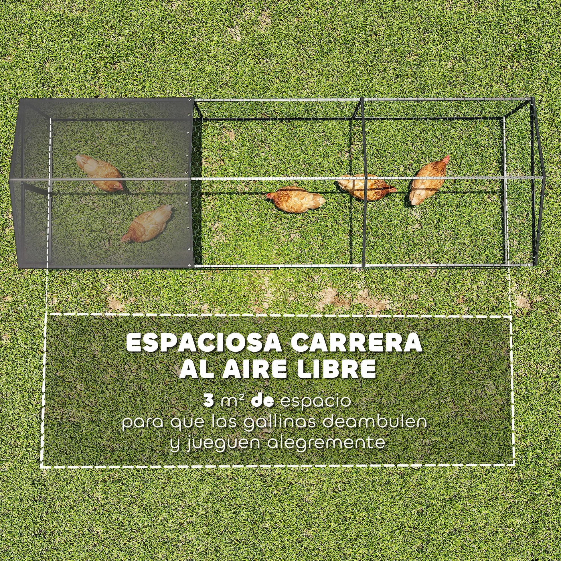 PawHut Gallinero Exterior Grande 3x1x1 m Metálico Cubierta Tela Oxford Anti-UV Impermeable 2 Puertas Cerradura Jaula 3-5 Gallinas Negro