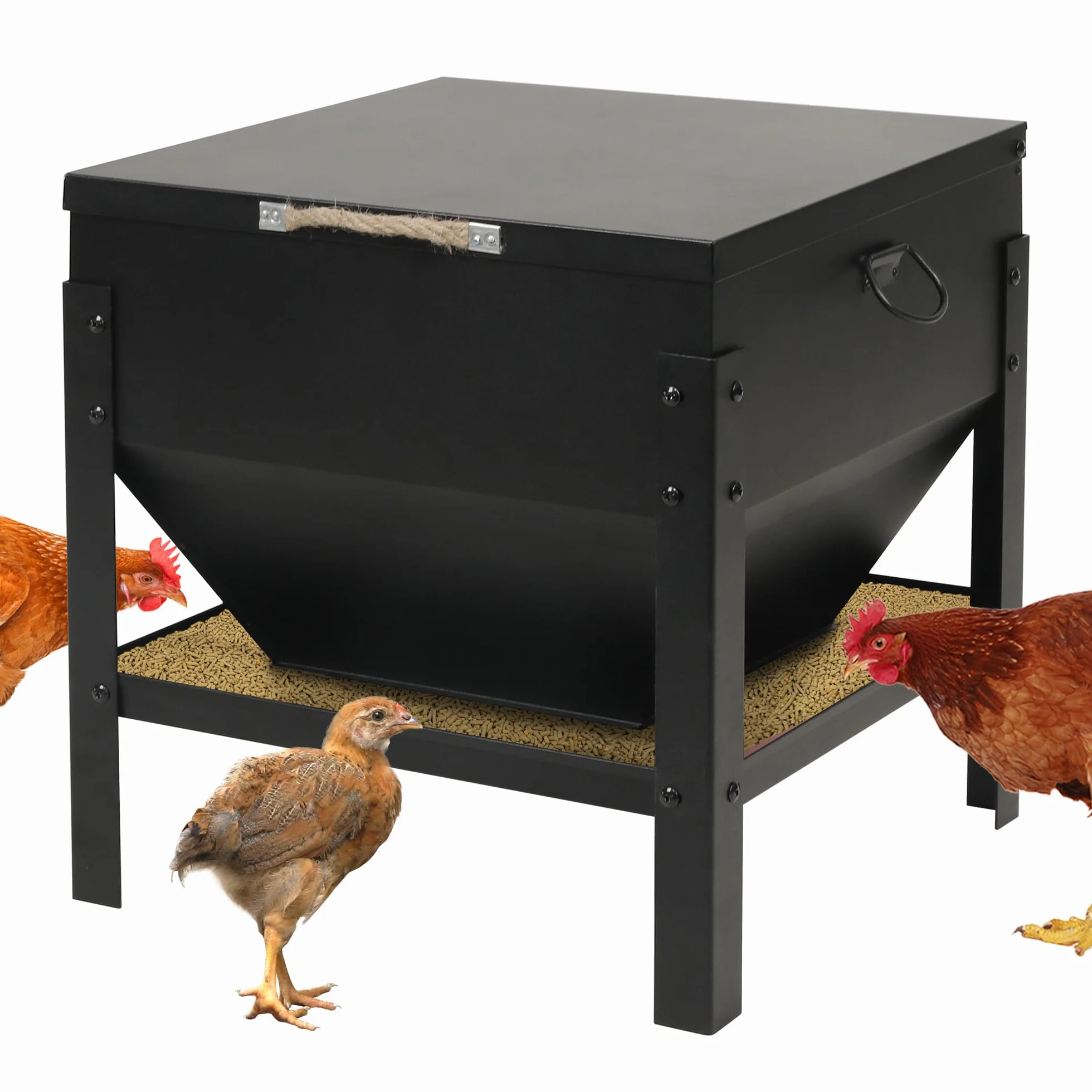 Comedero para Pollos Alimentador automático de Pollo de 35 kg, Metal Dispensador De Pienso, sin Desperdicio, Patos, Aves de Corral, comedero de Pollo al Aire Libre