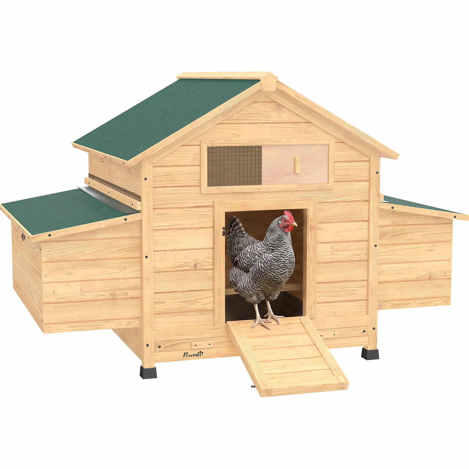 PawHut Gallinero de Madera para Exterior, 2 Nidos, Bandeja Extraíble, Techo Impermeable, 150x100x96,5 cm, Amarillo