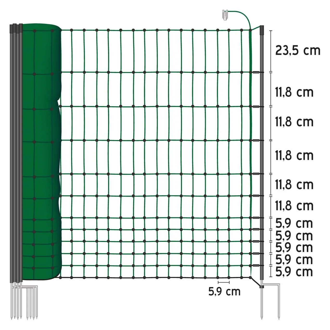 VOSS.farming Malla eléctrica para gallinas farmNET 50m 112cm 16 Postes Kit reparación