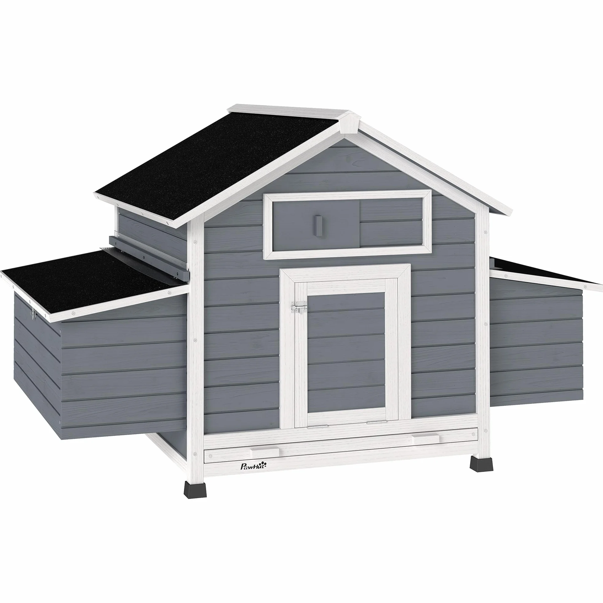 PawHut Gallinero de Madera para Exterior, 2 Nidos, Bandeja Extraíble, Perchas, Techo Impermeable, 150x100x96,5 cm, Gris