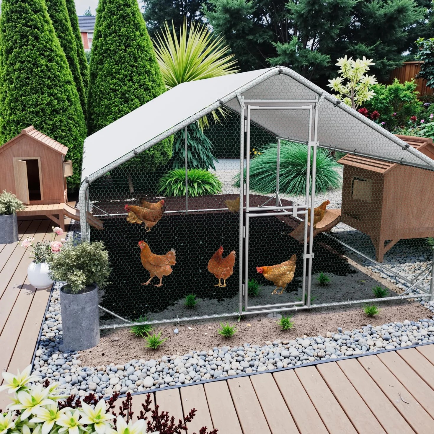 Gallinero grande de metal 3x2x2 m con cubierta de techo, para jardín, resistente a la intemperie, para 6-10 gallinas
