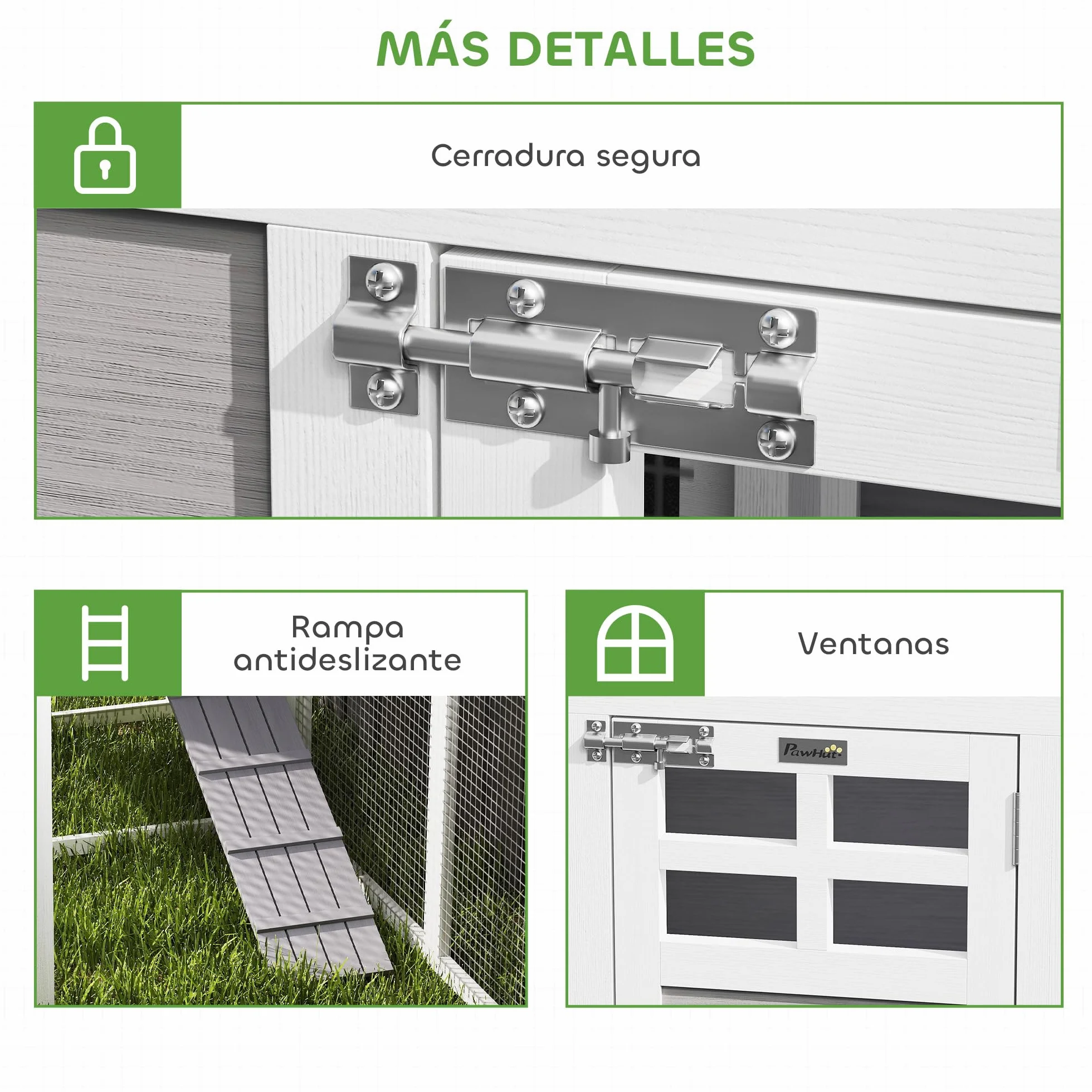 PawHut Gallinero de Madera Grande Exterior, Jaula para Gallinas en L para Esquina, 2 Nidos, Corral, Bandejas Extraíbles, Techo de Pet, Rampas, 251x192x103 cm, Gris