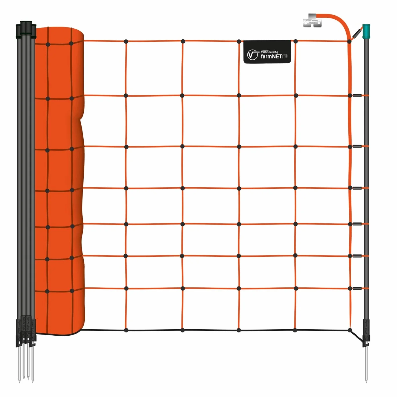 VOSS.farming Malla eléctrica para ovejas farmNET, Rollo de 50m de Longitud y 90cm de Altura, 14 Postes, Naranja