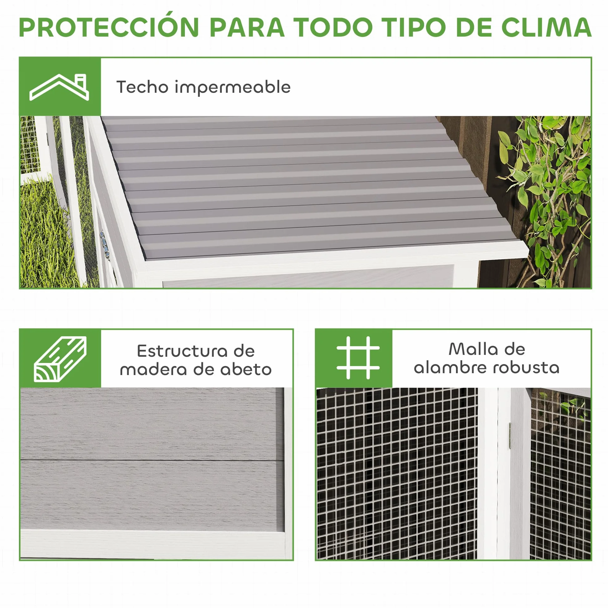 PawHut Gallinero de Madera Grande Exterior, Jaula para Gallinas en L para Esquina, 2 Nidos, Corral, Bandejas Extraíbles, Techo de Pet, Rampas, 251x192x103 cm, Gris