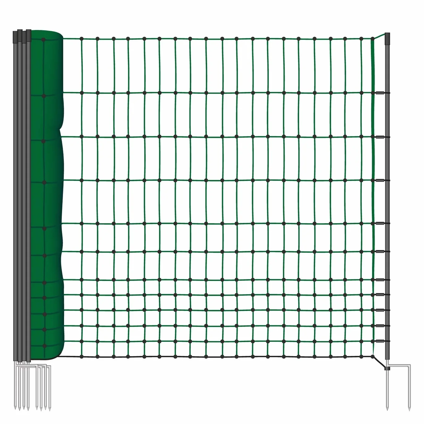 VOSS.farming Red para gallinas “farmNET”, Rollo de 25m de Longitud y 112cm de Altura, 9 Postes con Punta Doble y Kit de reparación, Verde, no electrificable