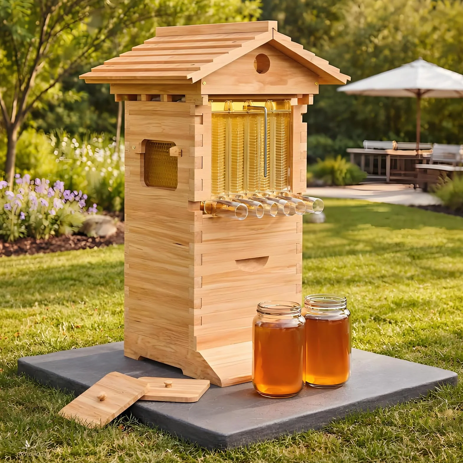 Kit completo de colmena de abejas con ventana de observación y grifo de miel, incluye casa de abejas carpinteras para jardines favorables para los polinizadores