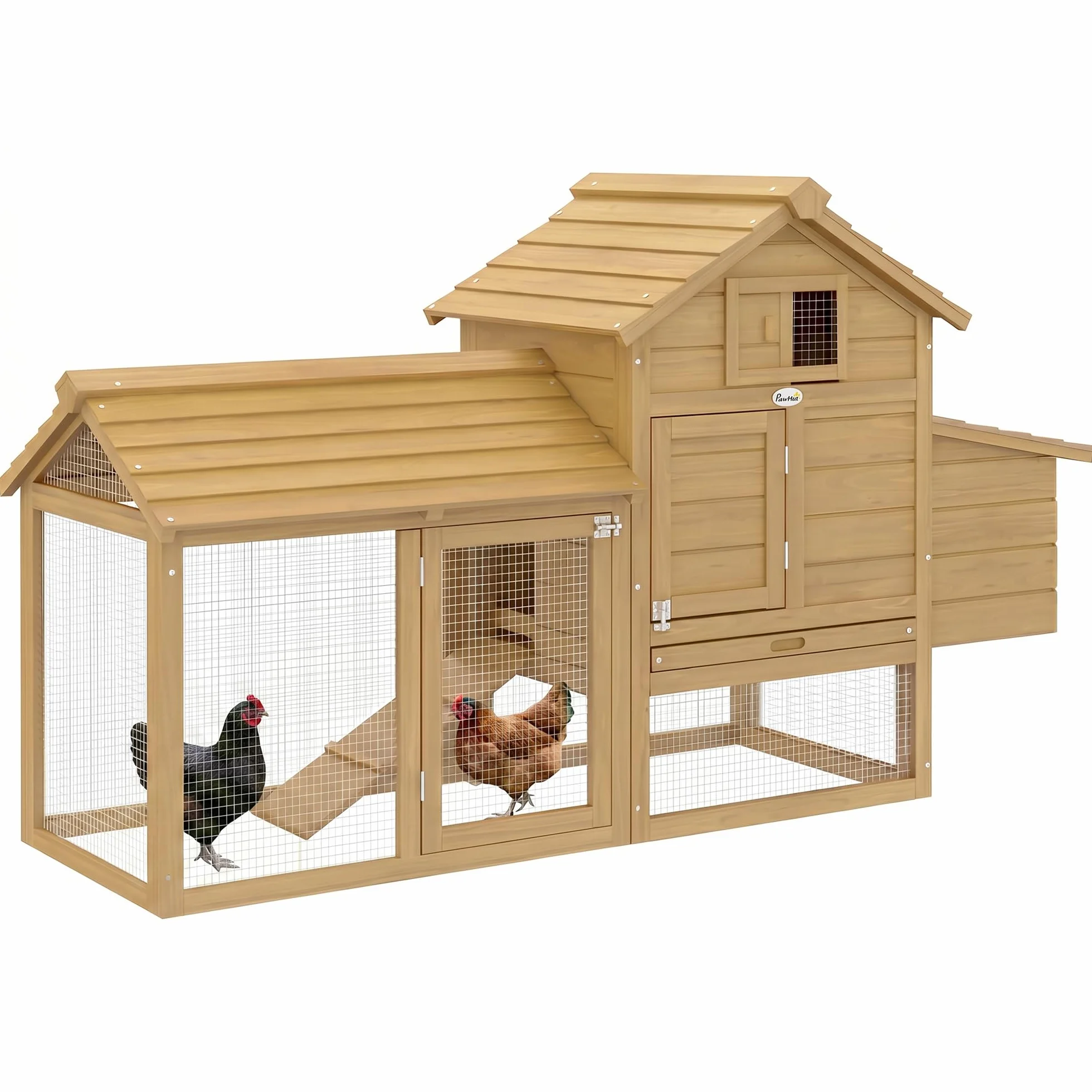 PawHut Gallinero de Madera para Exterior XXL con 2 Corrales, Caja Nido, Bandeja Extraíble 151,5x54x87 cm