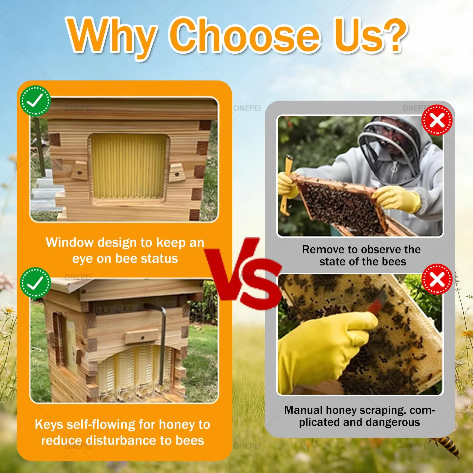 Kit completo de colmena de abejas con ventana de observación y grifo de miel, incluye casa de abejas carpinteras para jardines favorables para los polinizadores