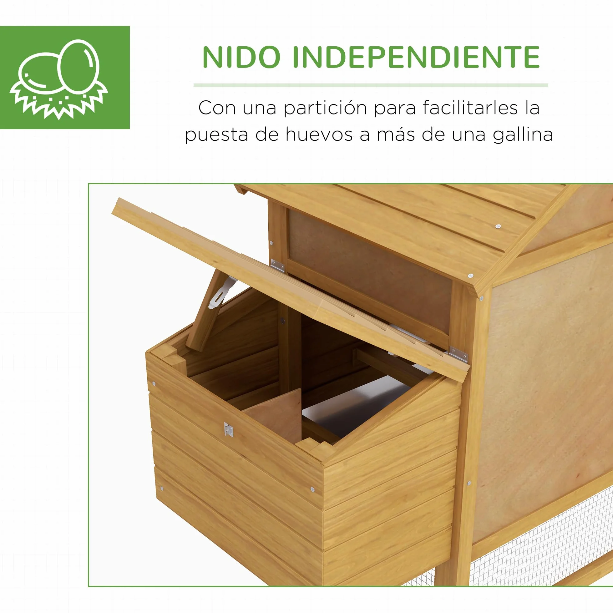 PawHut Gallinero de Madera para Exterior XXL con 2 Corrales, Caja Nido, Bandeja Extraíble 151,5x54x87 cm
