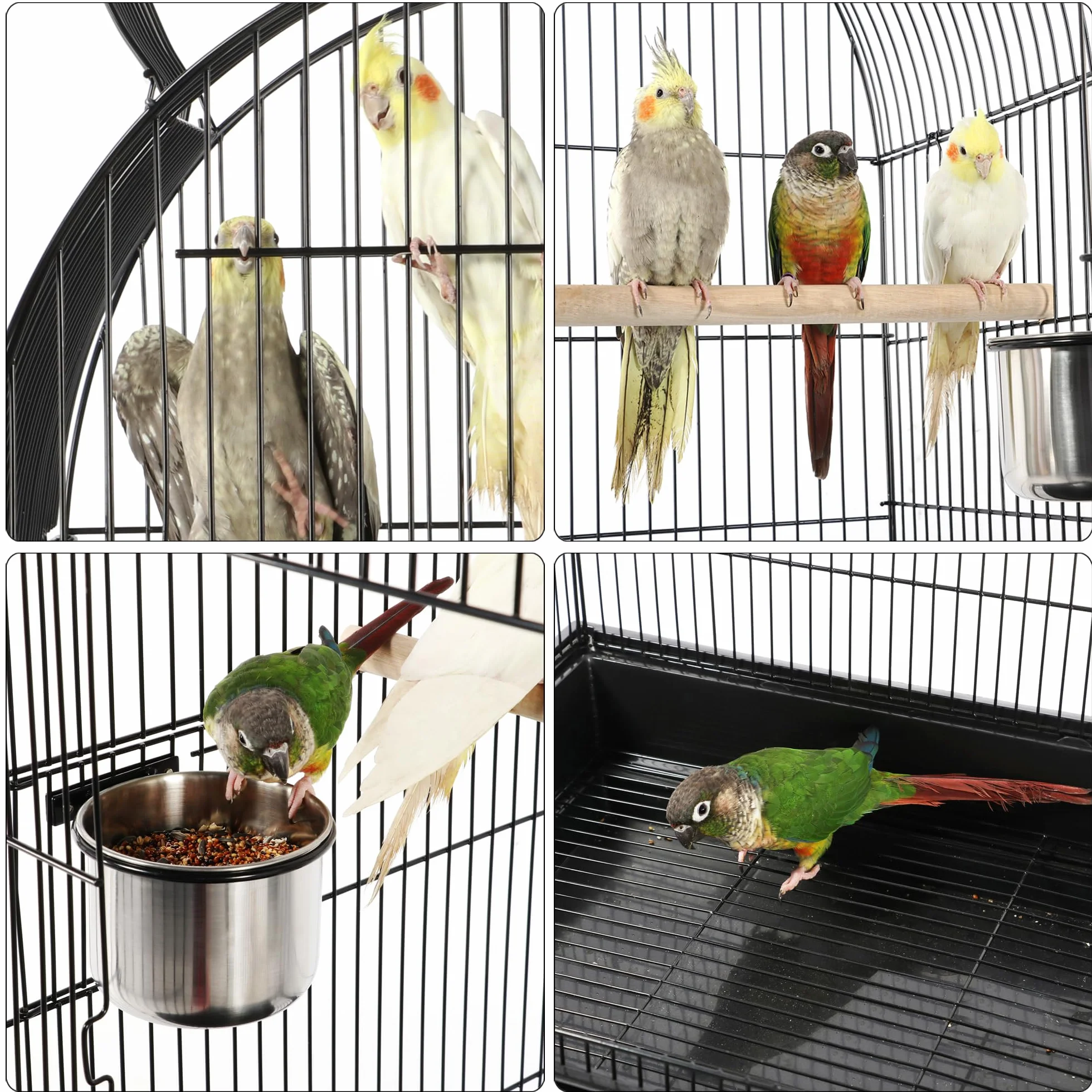 Yaheetech Jaula de Pájaros Jaula con Ruedas Jaula para Loros Canarios Jaula con Perchas para Pájaros 59 x 59 x 150 cm - Metal - Negro