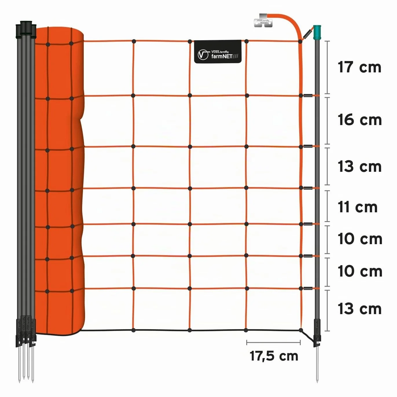 VOSS.farming Malla eléctrica para ovejas farmNET, Rollo de 50m de Longitud y 90cm de Altura, 14 Postes, Naranja
