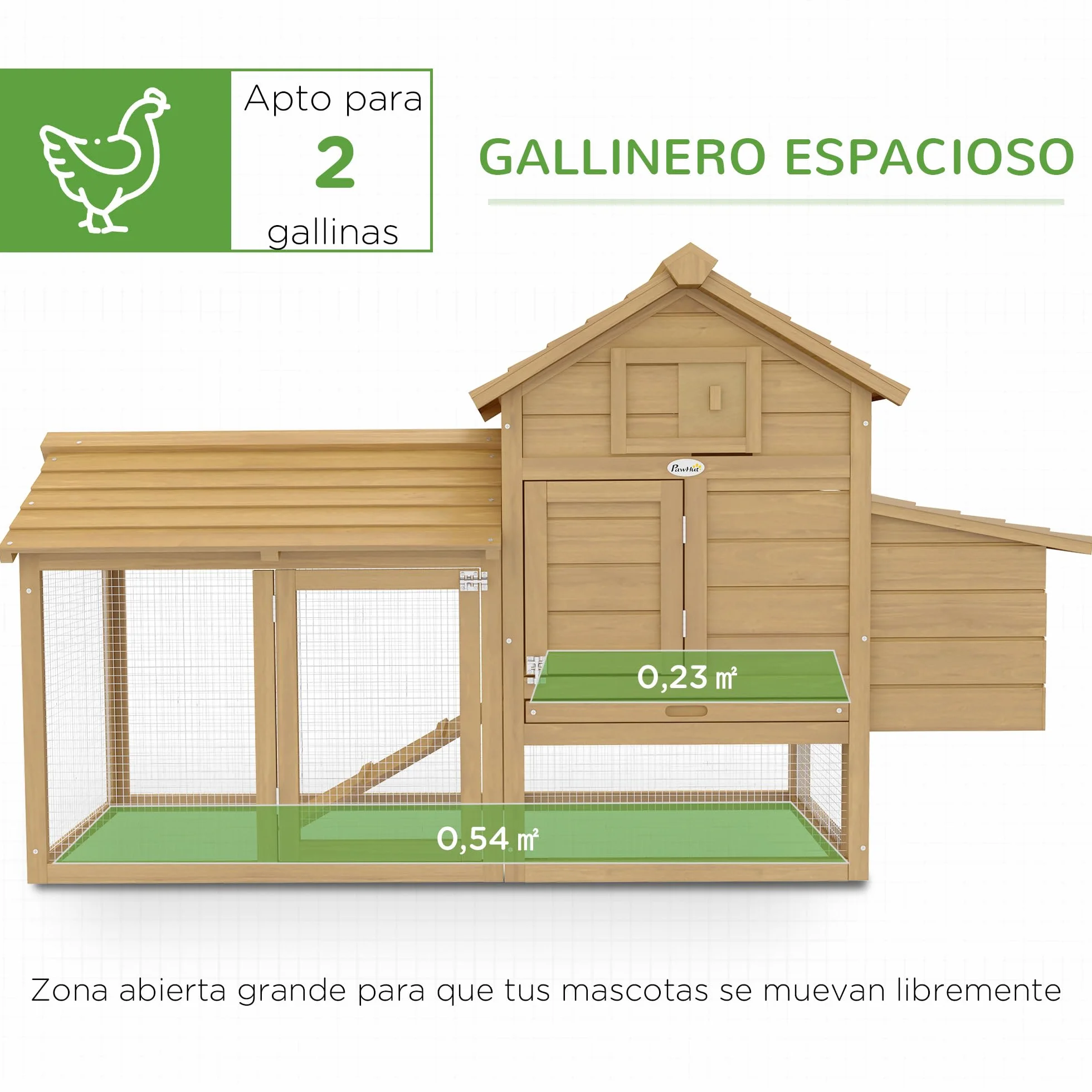 PawHut Gallinero de Madera para Exterior XXL con 2 Corrales, Caja Nido, Bandeja Extraíble 151,5x54x87 cm