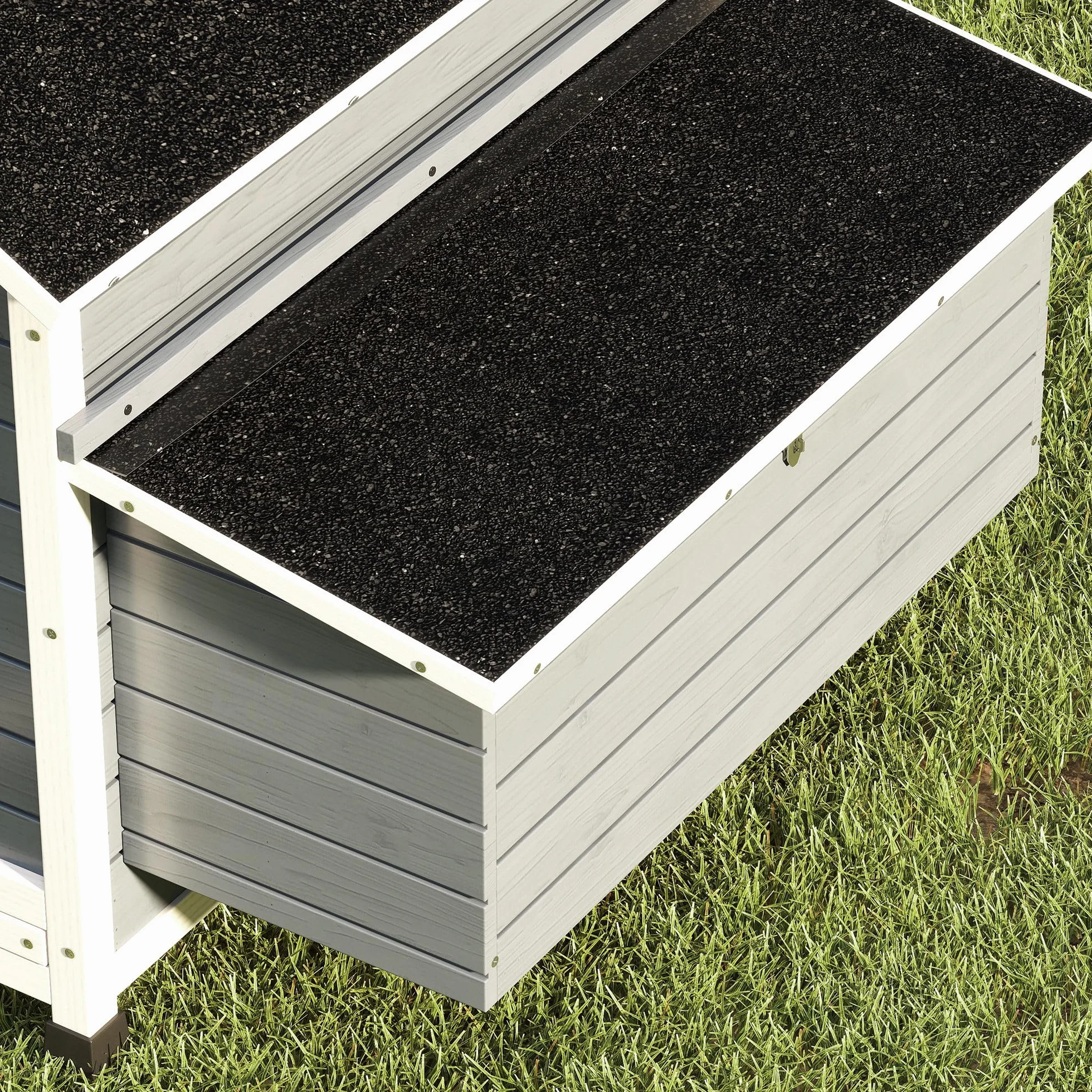 PawHut Gallinero de Madera para Exterior, 2 Nidos, Bandeja Extraíble, Perchas, Techo Impermeable, 150x100x96,5 cm, Gris