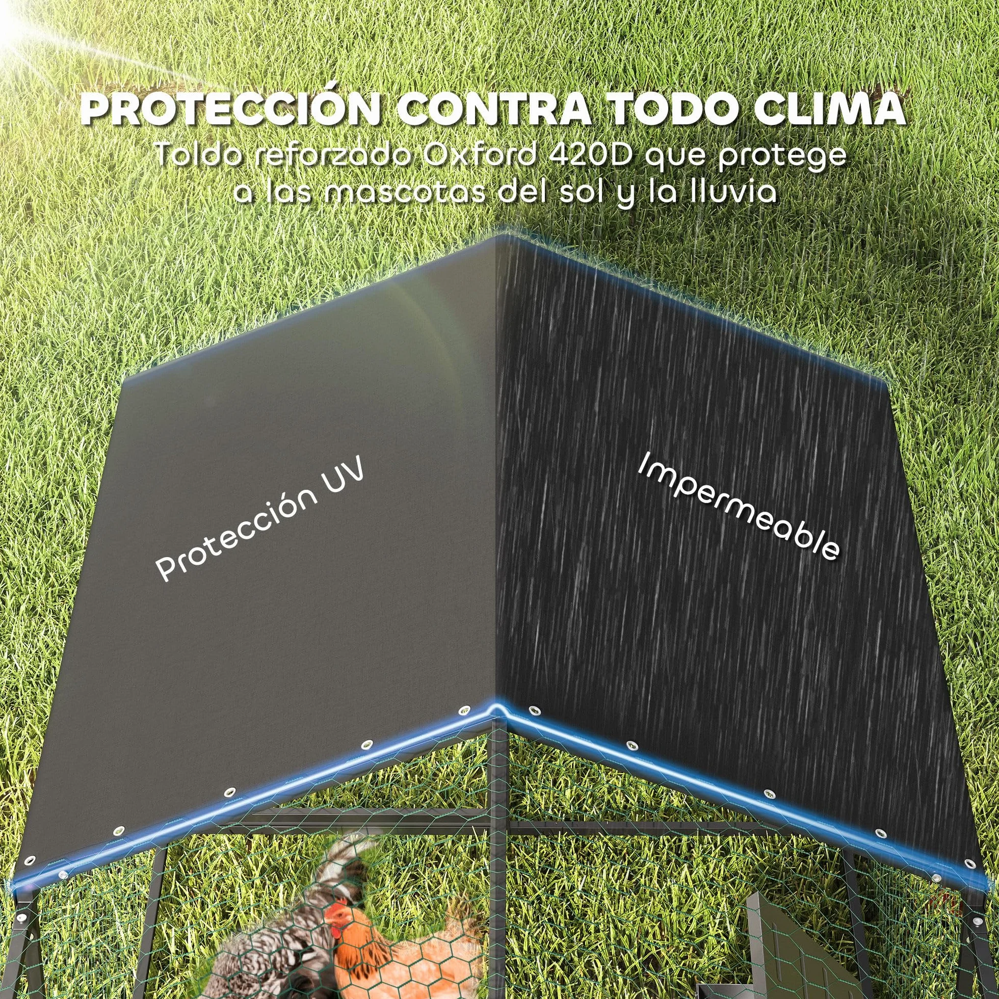 PawHut Gallinero Exterior Grande 3x1x1 m Metálico Cubierta Tela Oxford Anti-UV Impermeable 2 Puertas Cerradura Jaula 3-5 Gallinas Negro