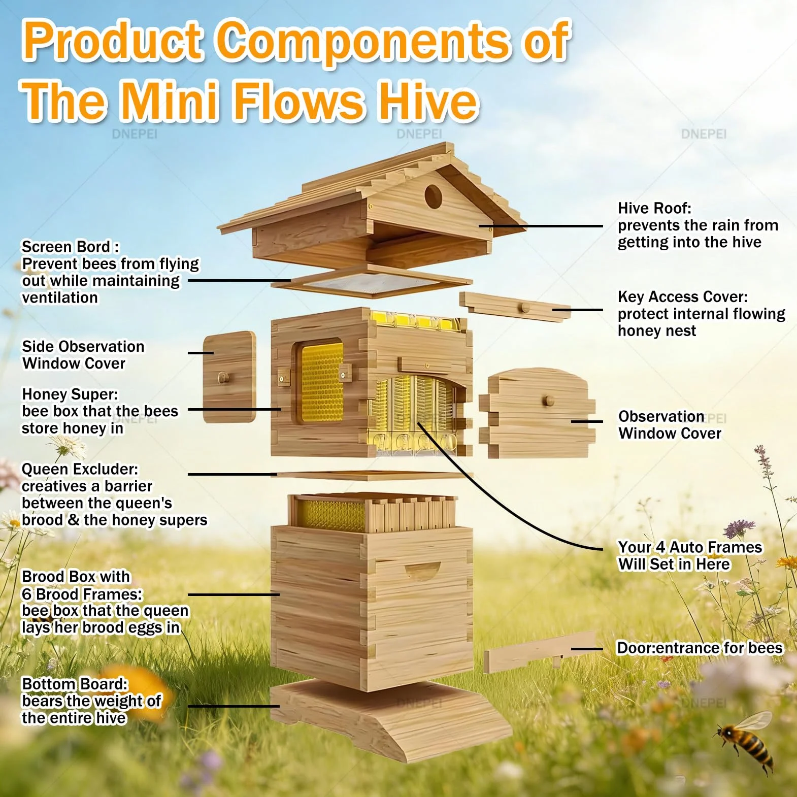 Kit completo de colmena de abejas con ventana de observación y grifo de miel, incluye casa de abejas carpinteras para jardines favorables para los polinizadores