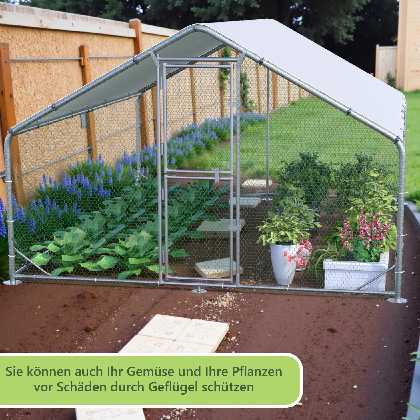 Gallinero grande de metal 3x2x2 m con cubierta de techo, para jardín, resistente a la intemperie, para 6-10 gallinas