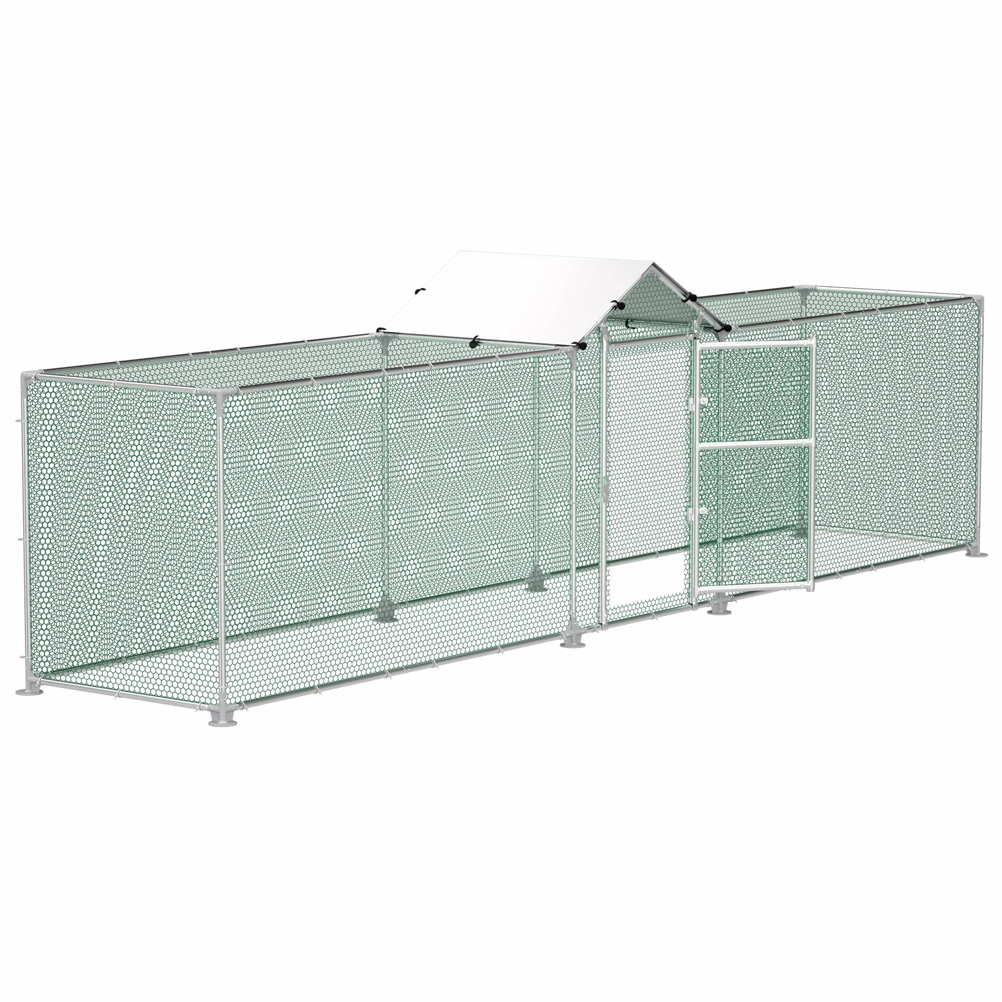 FIVMEN Recinto para gallinas de metal 5 x 1 m con protección solar techo puerta y cerrojo