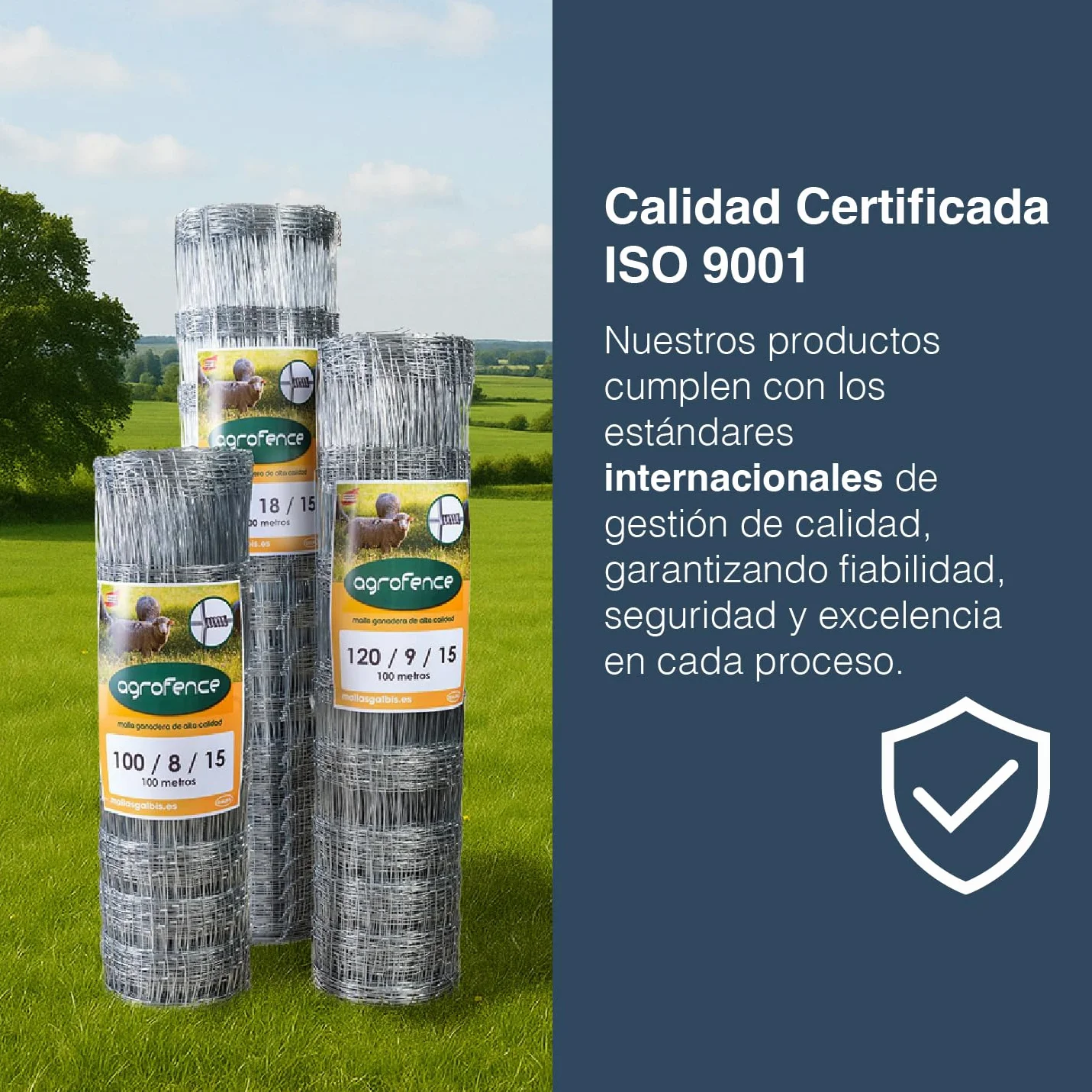 Malla Anudada Agrofence 120/9/30 | Rollo de: 100m | Color: Gris | Diámetro: 2.4mm