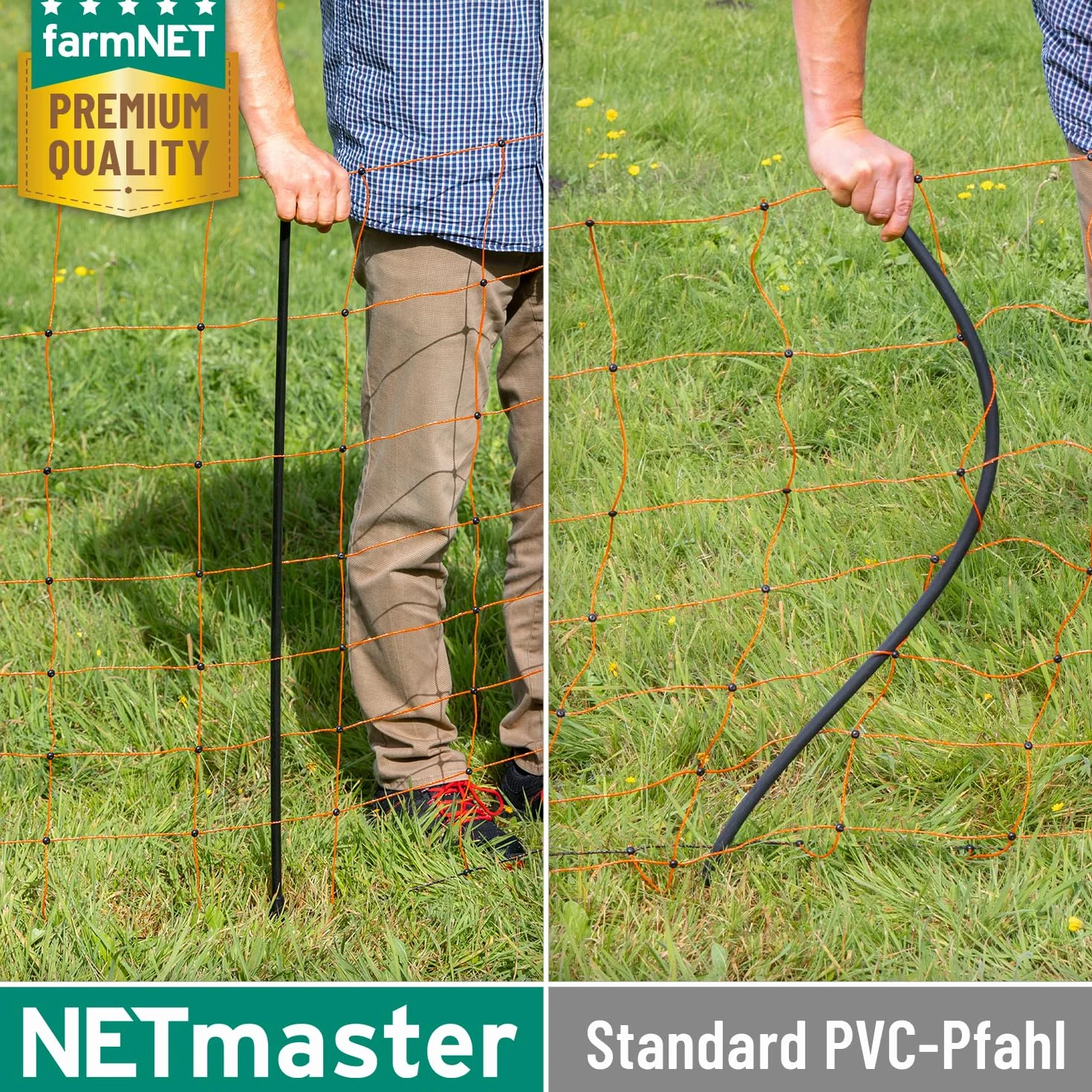 VOSS.farming Malla eléctrica para ovejas farmNET, Rollo de 50m de Longitud y 90cm de Altura, 14 Postes, Naranja