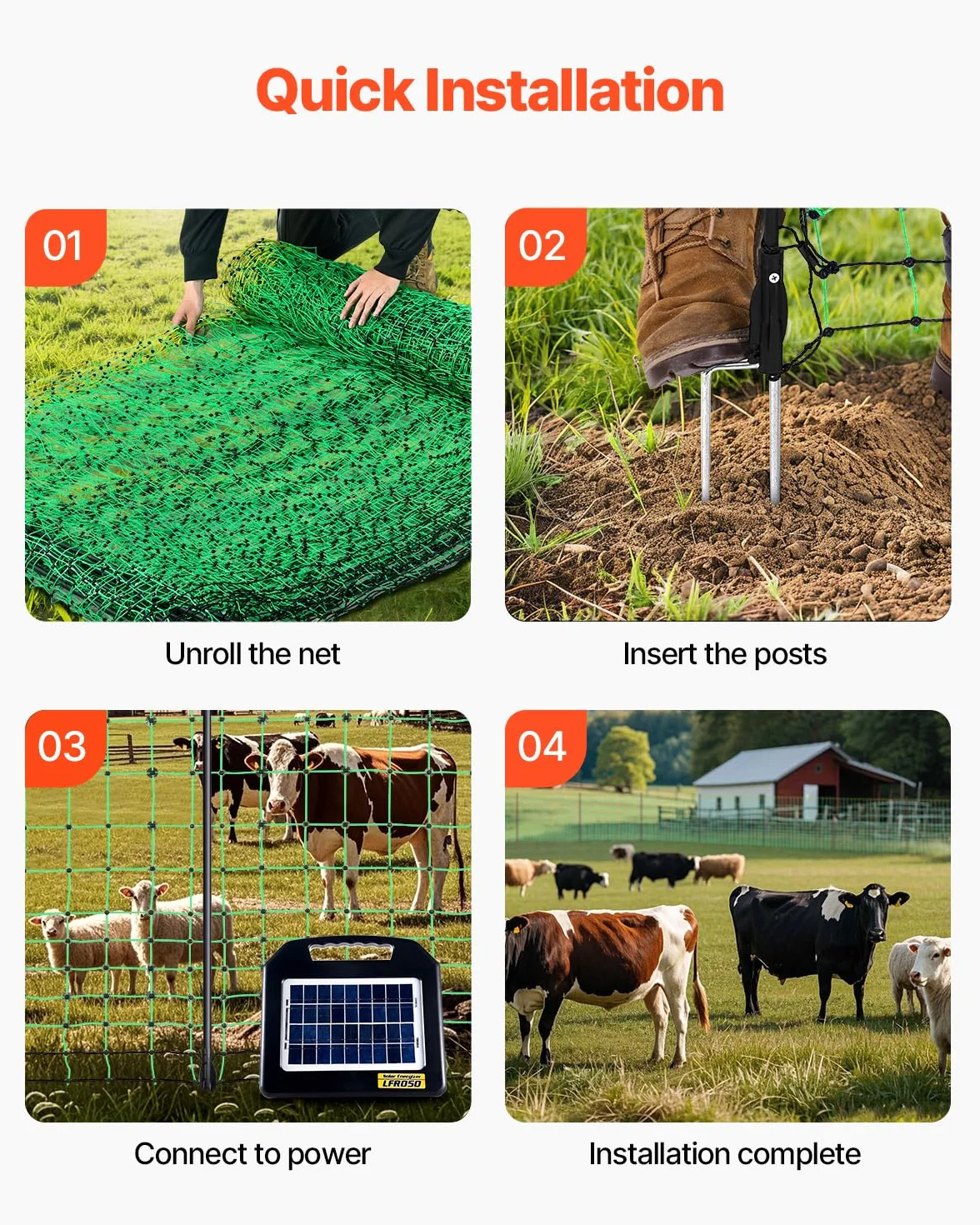 VEVOR Red de Cerca Eléctrica, 127 x 4998,7 cm, con Postes y Estacas para Ganado, Cerca Eléctrica Portátil para Cabras, Ovejas, Ciervos, Cerdos y Perros, para Patios, Jardines, Granjas y Ranchos