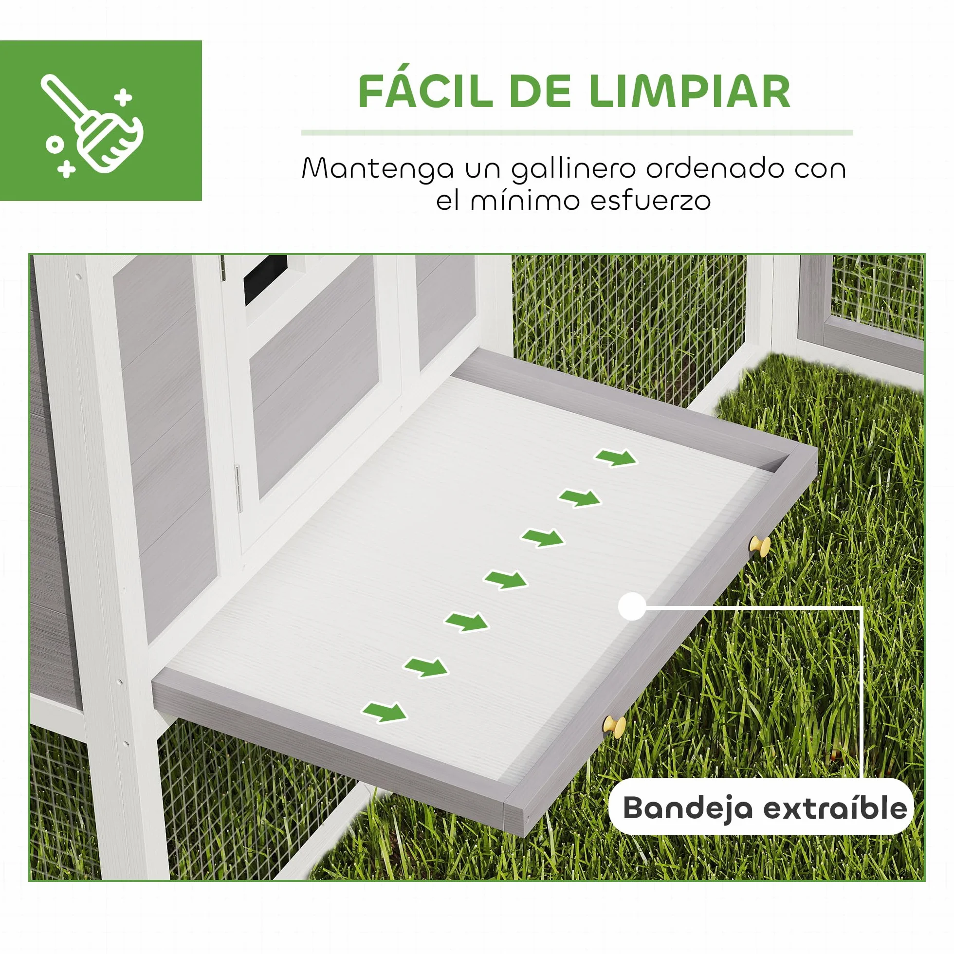 PawHut Gallinero de Madera Grande Exterior, Jaula para Gallinas en L para Esquina, 2 Nidos, Corral, Bandejas Extraíbles, Techo de Pet, Rampas, 251x192x103 cm, Gris