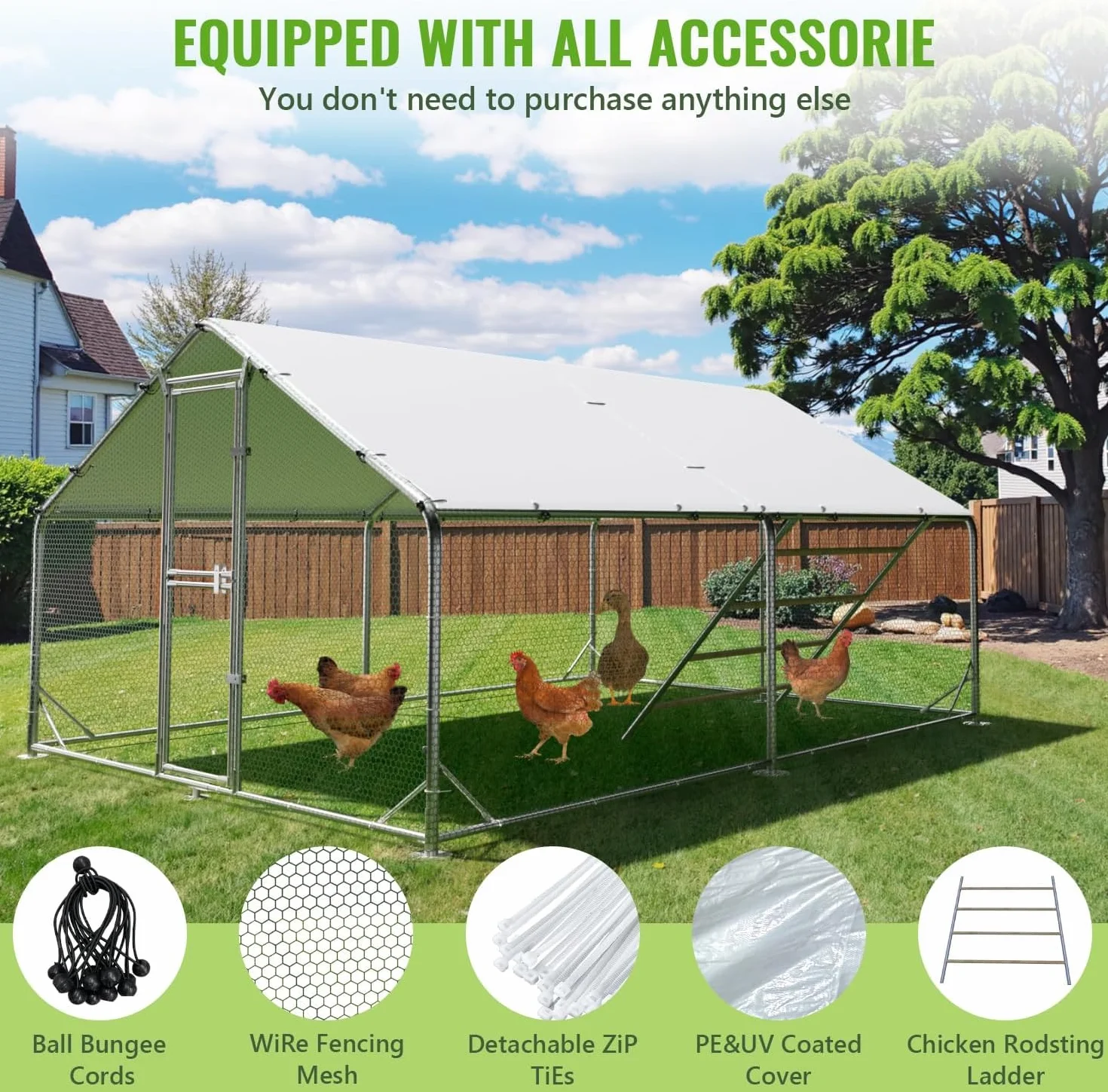 Gallinero grande de metal 3x2x2 m con cubierta de techo, para jardín, resistente a la intemperie, para 6-10 gallinas