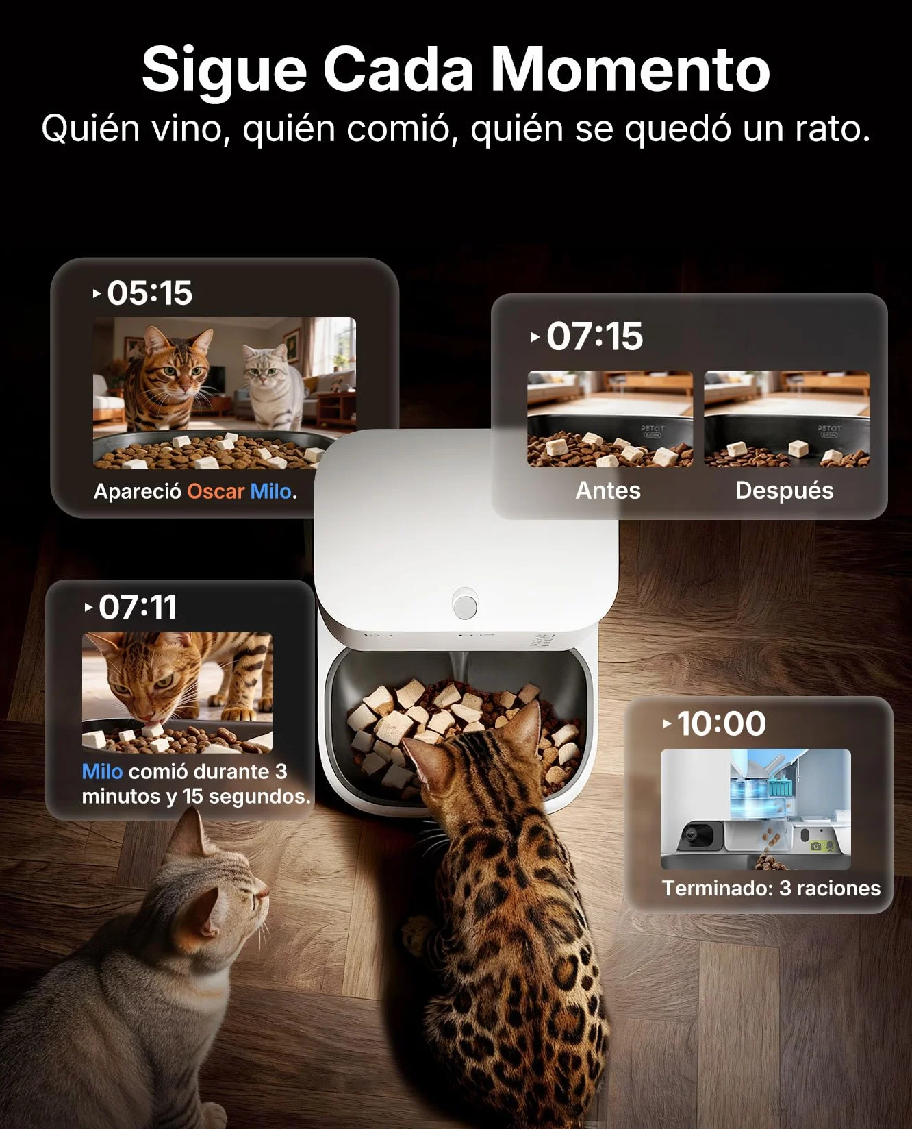 PETKIT Nuevo Comedero Gato Automatico con Cámara, Reconocimiento de Varios Gatos, 2.4G & 5GHz WiFi, Doble Tolva 5L Dispensador Comida Gatos/Perros, 1080P HD, Función AI, Cuenco de Acero Inoxidable