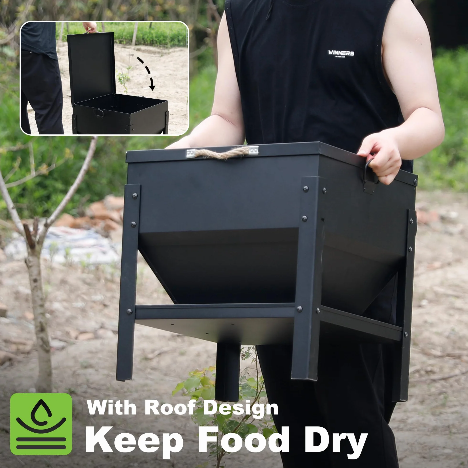 Comedero para Pollos Alimentador automático de Pollo de 35 kg, Metal Dispensador De Pienso, sin Desperdicio, Patos, Aves de Corral, comedero de Pollo al Aire Libre
